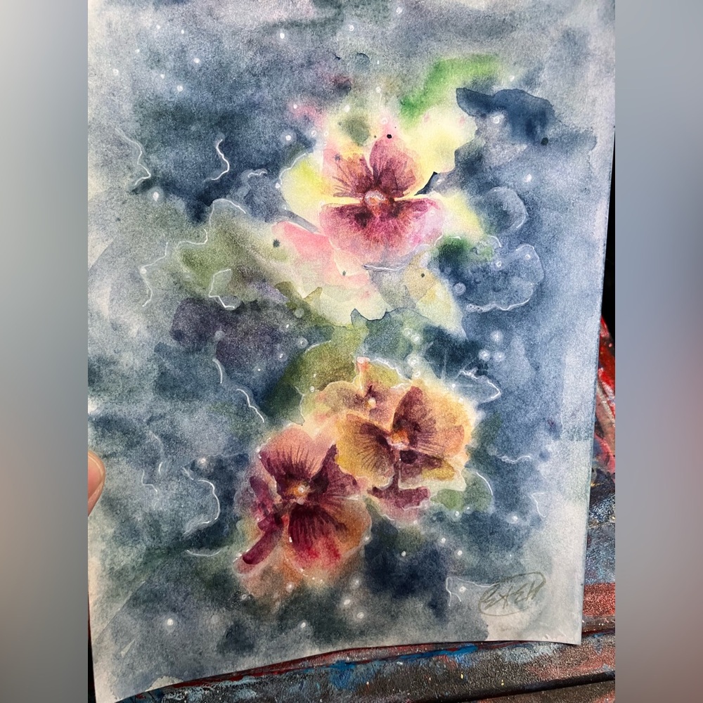 Original Pansies watercolor painting handmade artwork‎ fantasy wall decor art